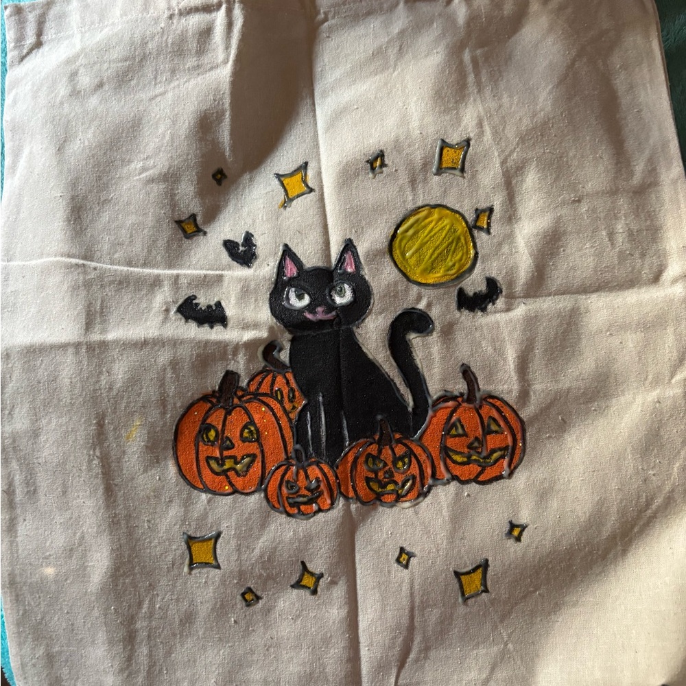 Halloween Cat Canvas Tote